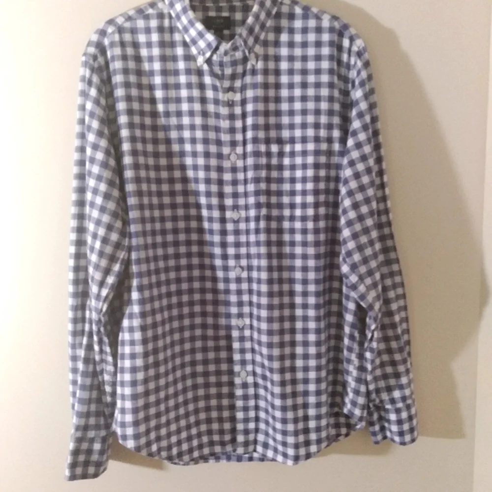 J. Crew Linen Button Down Shirt Blue White Gingham Casual Preppy Summer Medium‎